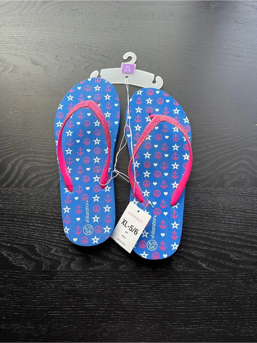 Xhilaration Girls Flip Flops Blues Gail Blue Pink Glitter Size XL 5/6 New